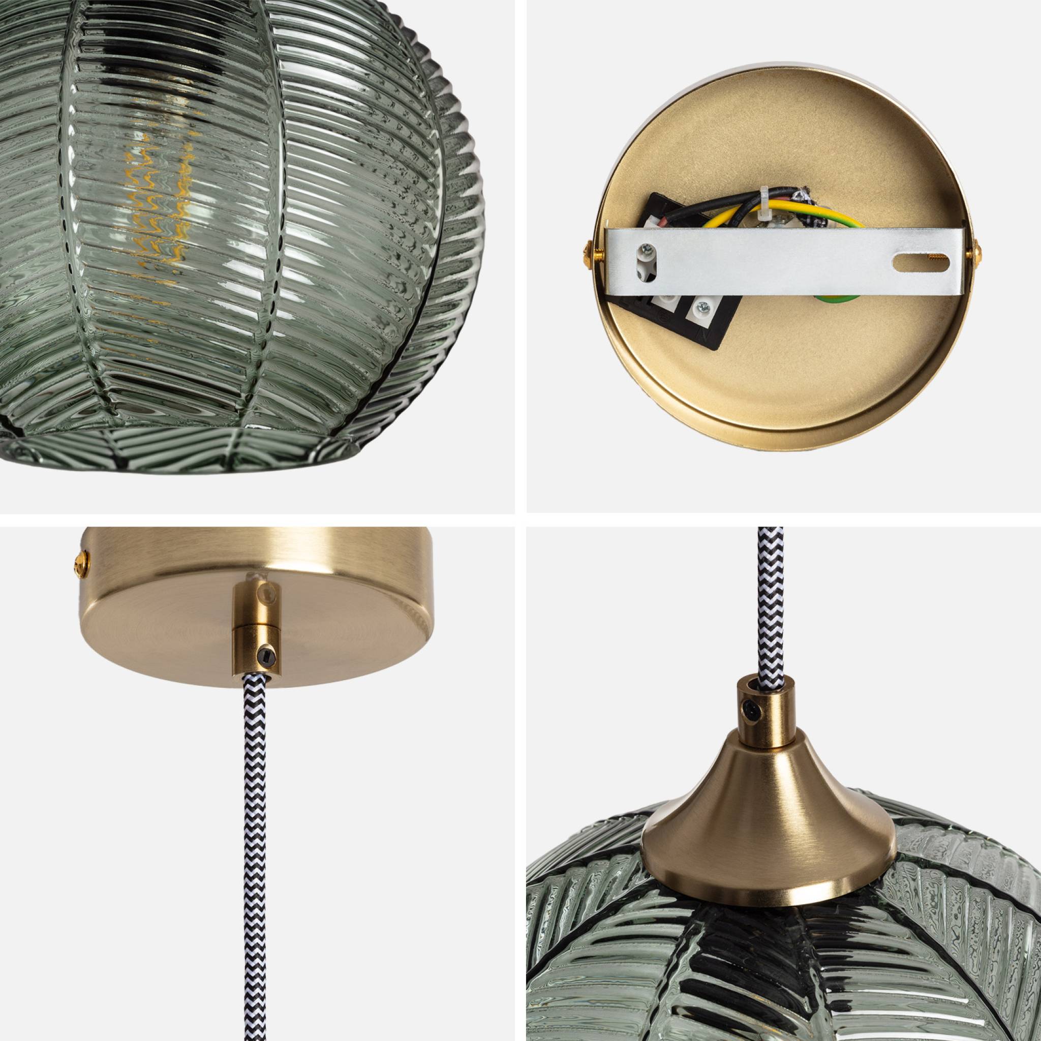 Suspension luminaire métal et verre effet cristal Romane vert Ø 20cm