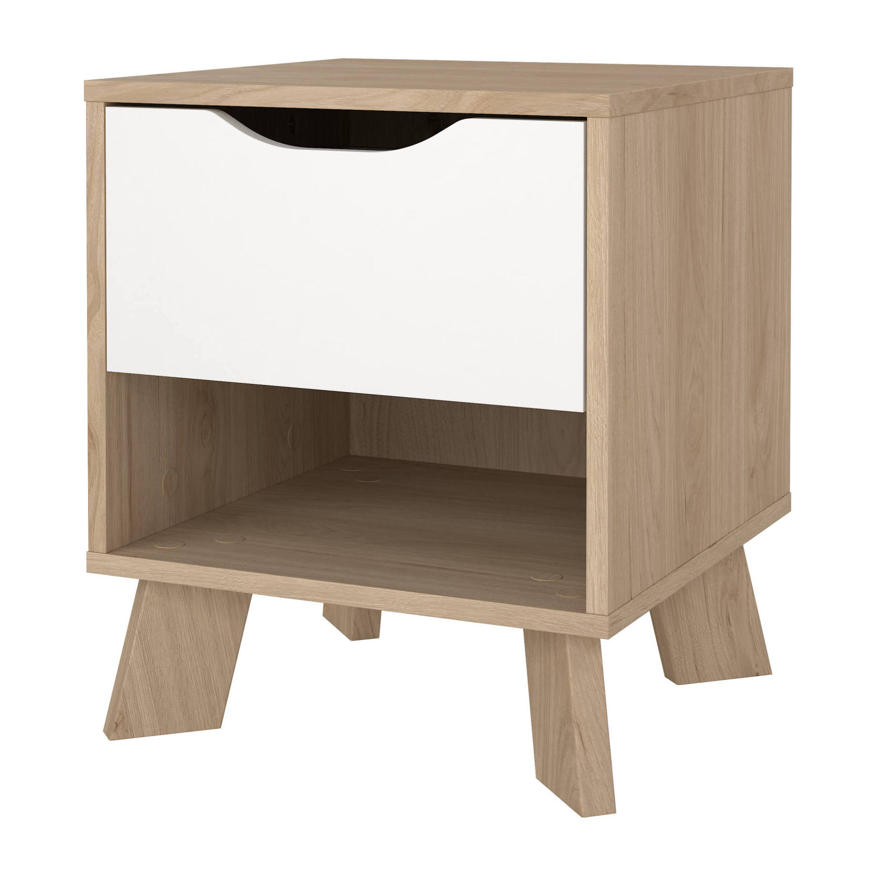 Comodino Zuglio, Comò basso, Tavolino da notte, Mensola da letto, 40x40 h47 cm, Rovere e Bianco