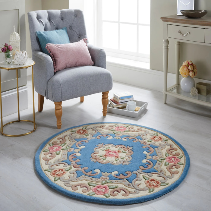 Tapis en laine rond AUBUSSON Bleu
