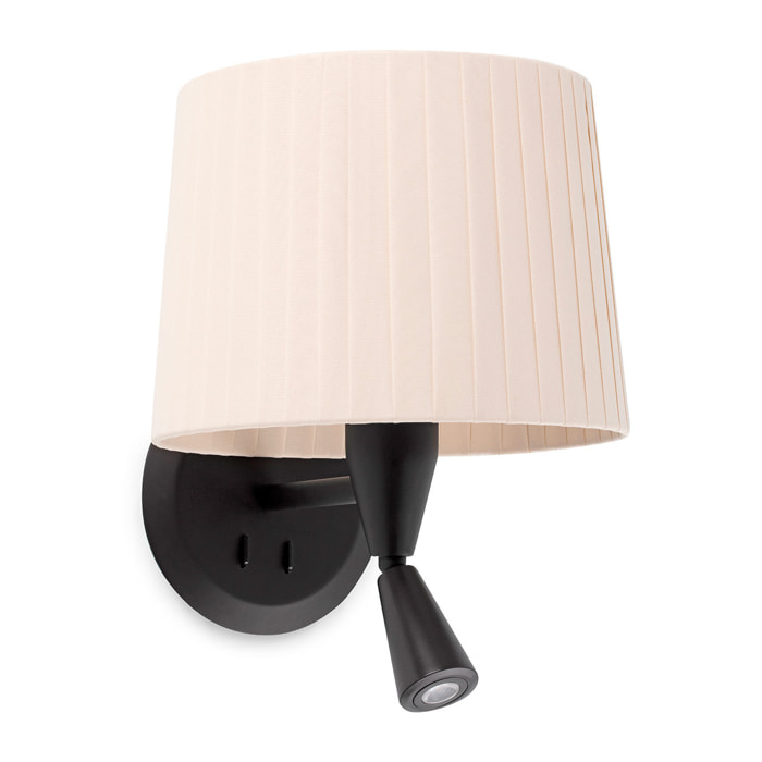 SAMBA Lampada da parete con lettore nera/bordata beige