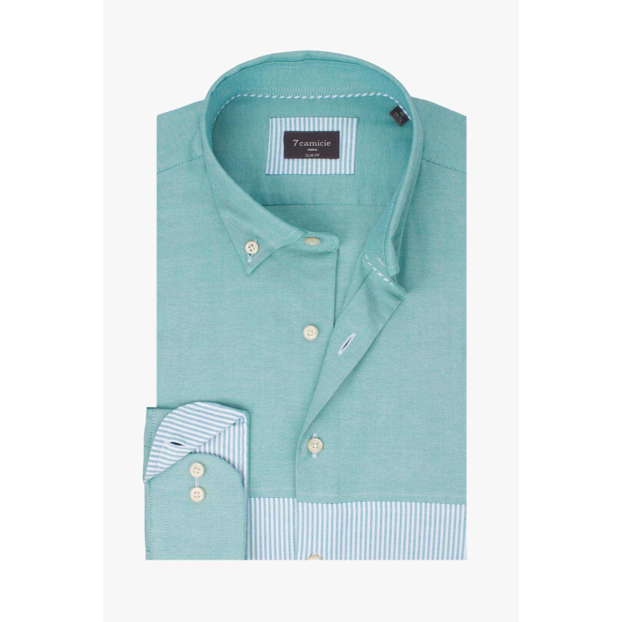 Camicia Uomo 1 Bottone Button Down Doppio Popeline Stretch Unito Verde Acqua