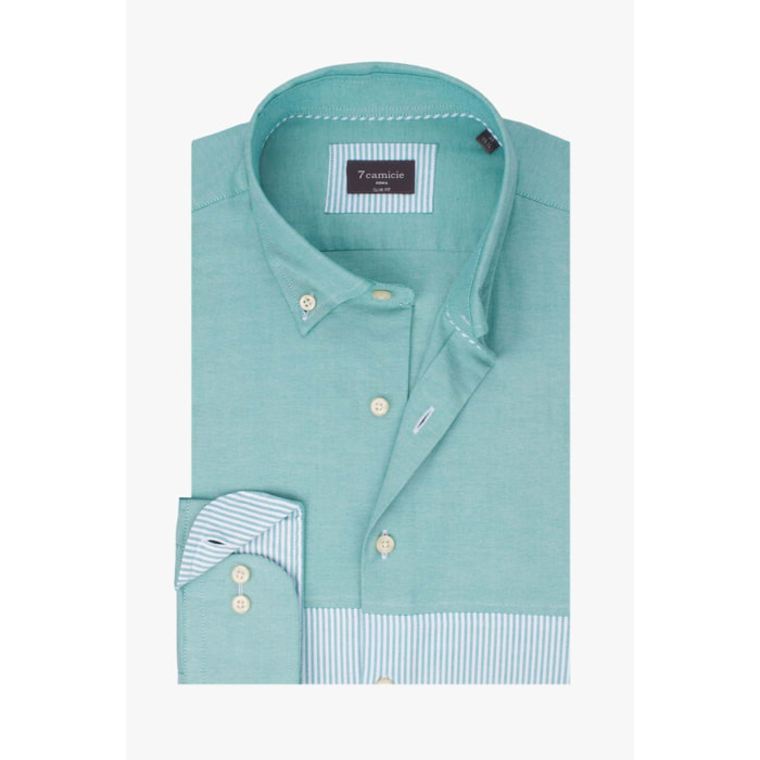 Camicia Uomo 1 Bottone Button Down Doppio Popeline Stretch Unito Verde Acqua