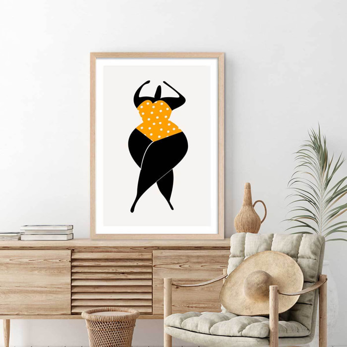 Poster silhouette estivale Affiche + cadre en bois - Chêne