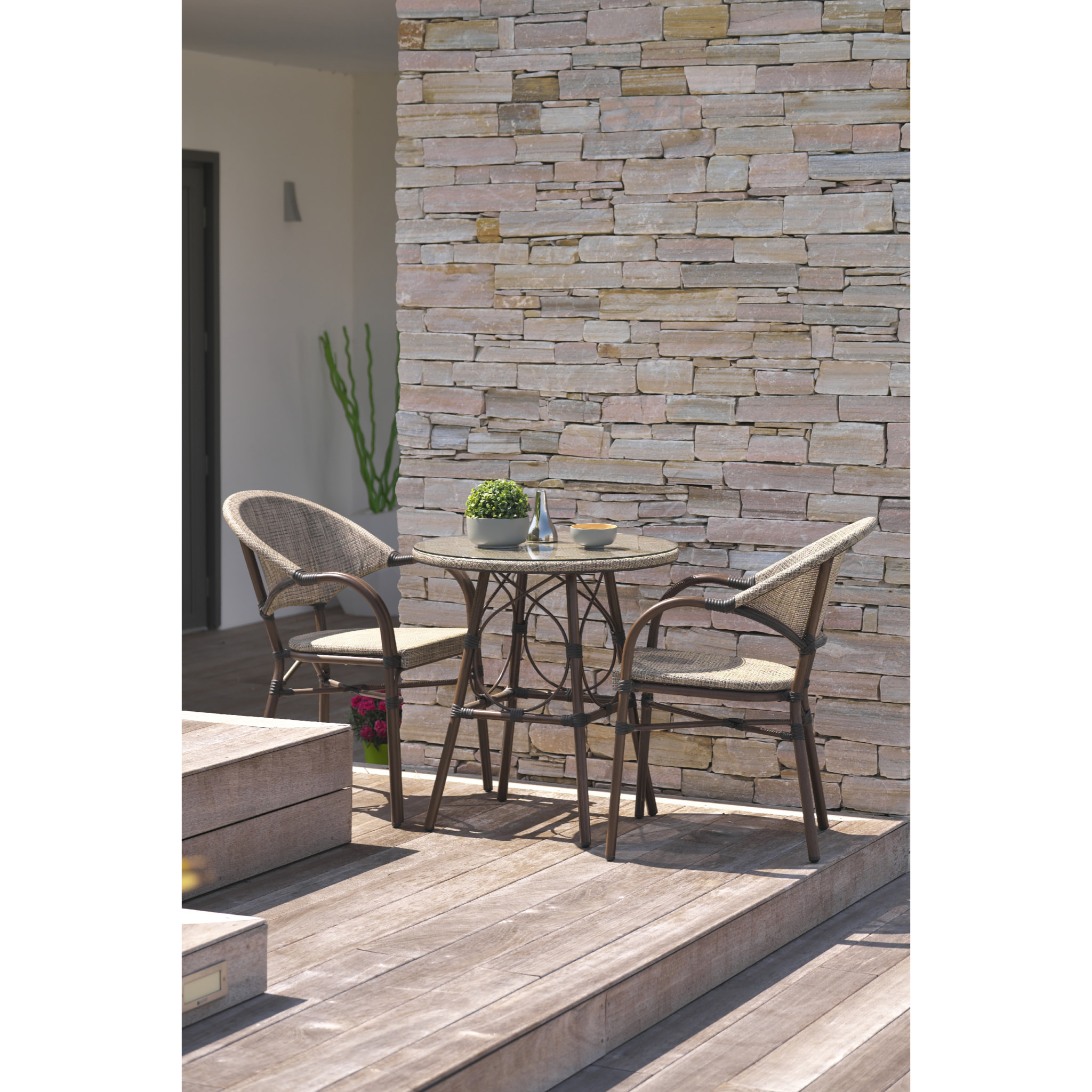 USHUAIA  - Ensemble repas de jardin 2 places en aluminium marron