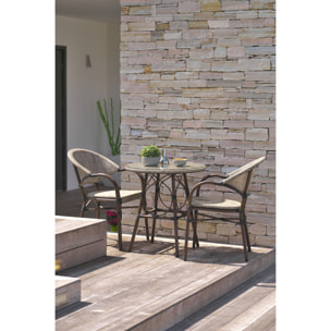 USHUAIA  - Ensemble repas de jardin 2 places en aluminium marron