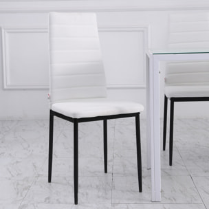 Pack de 4 Sillas de Comedor Modernas, Sillas de Cocina Tapizadas en Lino Sintético con Respaldo Alto y Patas de Metal, para Salón, Blanco