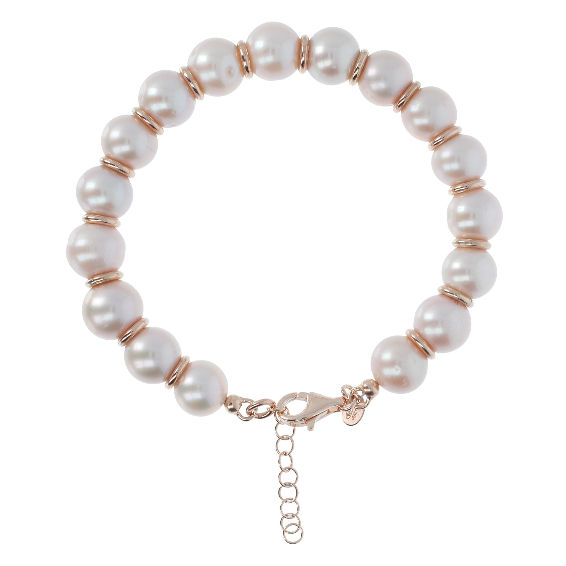 PERLAVIVA - Bracciale in Argento 925 con Rondelle e Perle d'Acqua Dolce Ø 10/11 mm