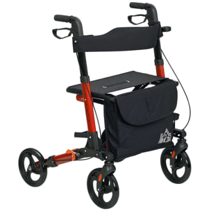 Andador para Ancianos Plegable de Aluminio Andador para Personas Mayores con Asiento y 4 Ruedas Andador con Altura Ajustable Frenos de Maneta y Bolsa de Transporte Rojo y Negro