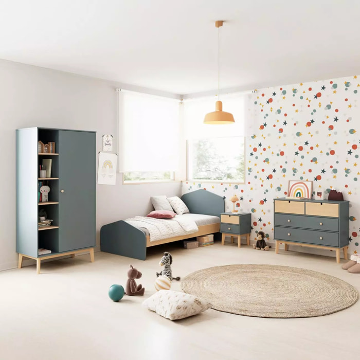 Cama juvenil con cabecero en verde salvia y oak soft 100x195,4 cm Misty Cloud Verde Salvia - Oak Soft