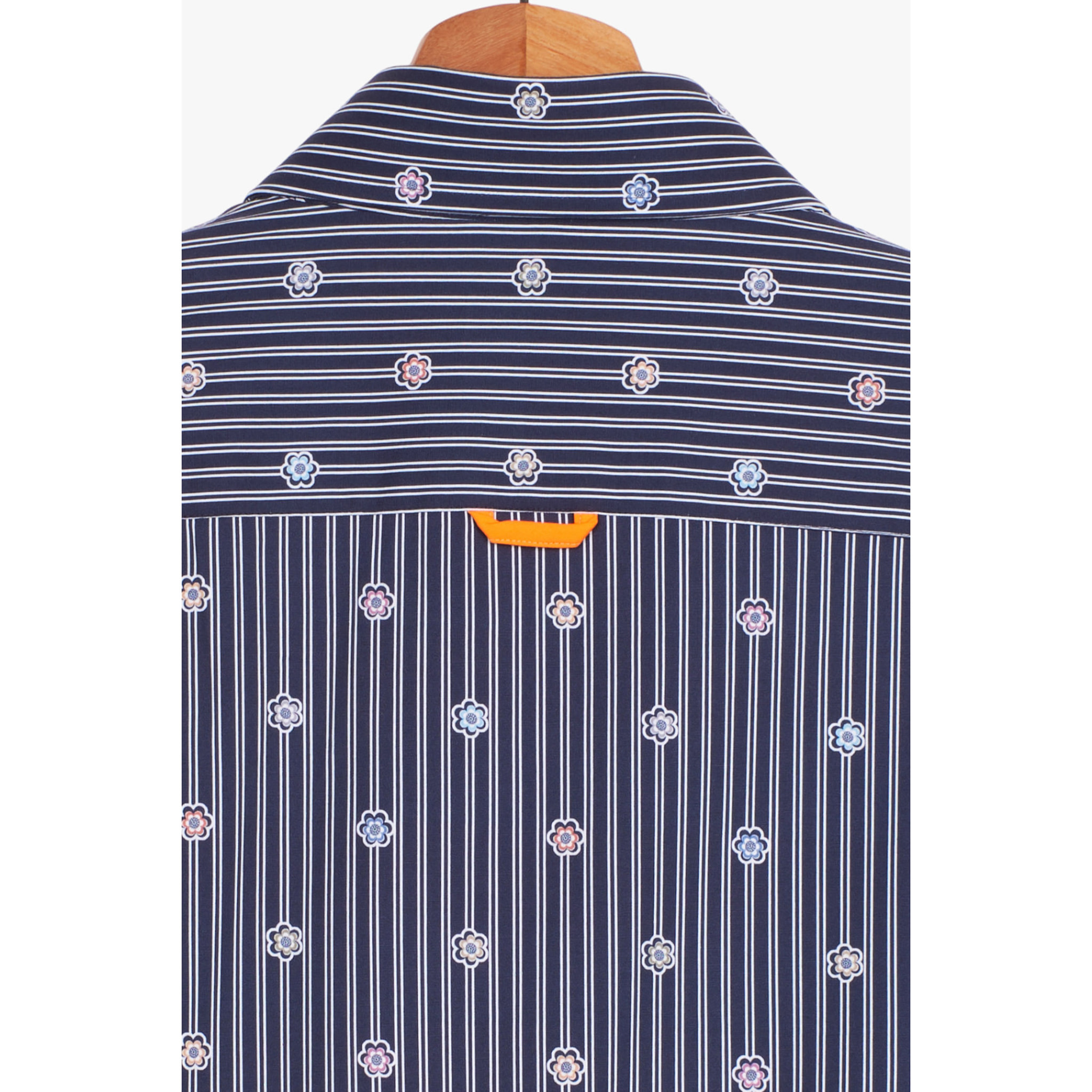 camicia uomo 1 bottone button down slim Popeline Riga Media Blu\Bianco