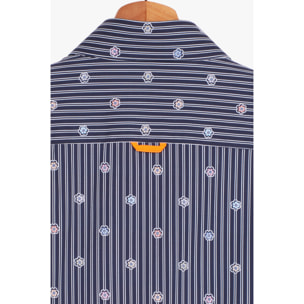 camicia uomo 1 bottone button down slim Popeline Riga Media Blu\Bianco