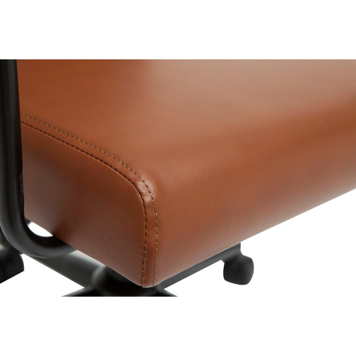 Chaise de bureau à roulettes vintage marron et métal noir HEMMY