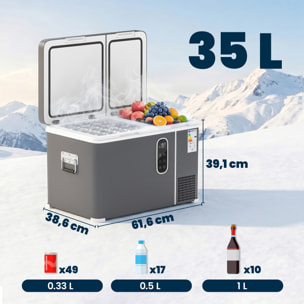 Nevera Portátil Eléctrica 35L 12/24/240V Refrigerador de Coche con Compresor Doble Zona Control por App Bluetooth Luz LED Pantalla Modos ECO y MAX de -20℃ a +20 ℃ Asa para Viajes Camping