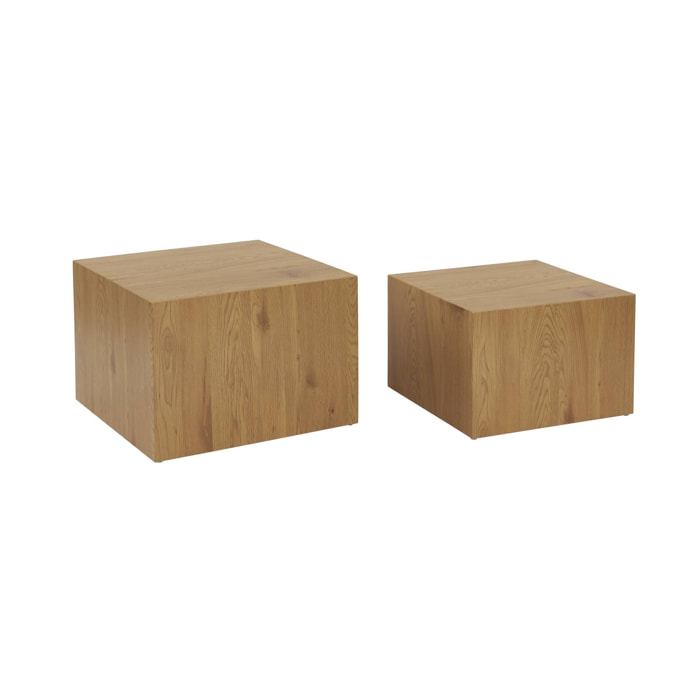Lot de 2 tables basses carrées effet frêne SYLVA L 58 x l 58 x H 40cm / L 50 x l 50 x H 33cm