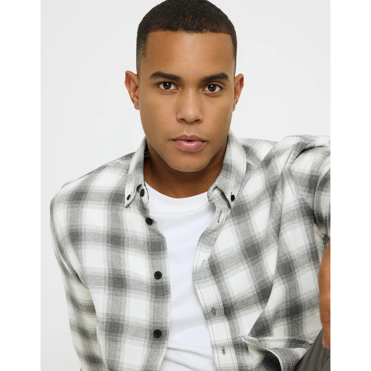 Camisa Manga Larga Cuadros Gris - Broadca