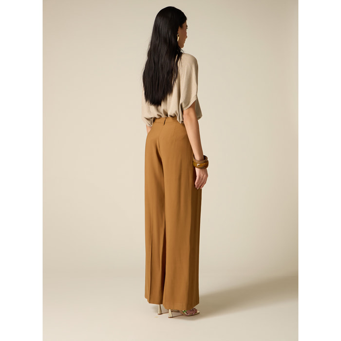 Oltre - Pantalones palazzo mezcla viscosa - Marrón