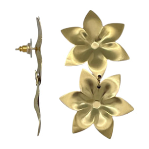 Pendiente doble flor colgante laton dorado