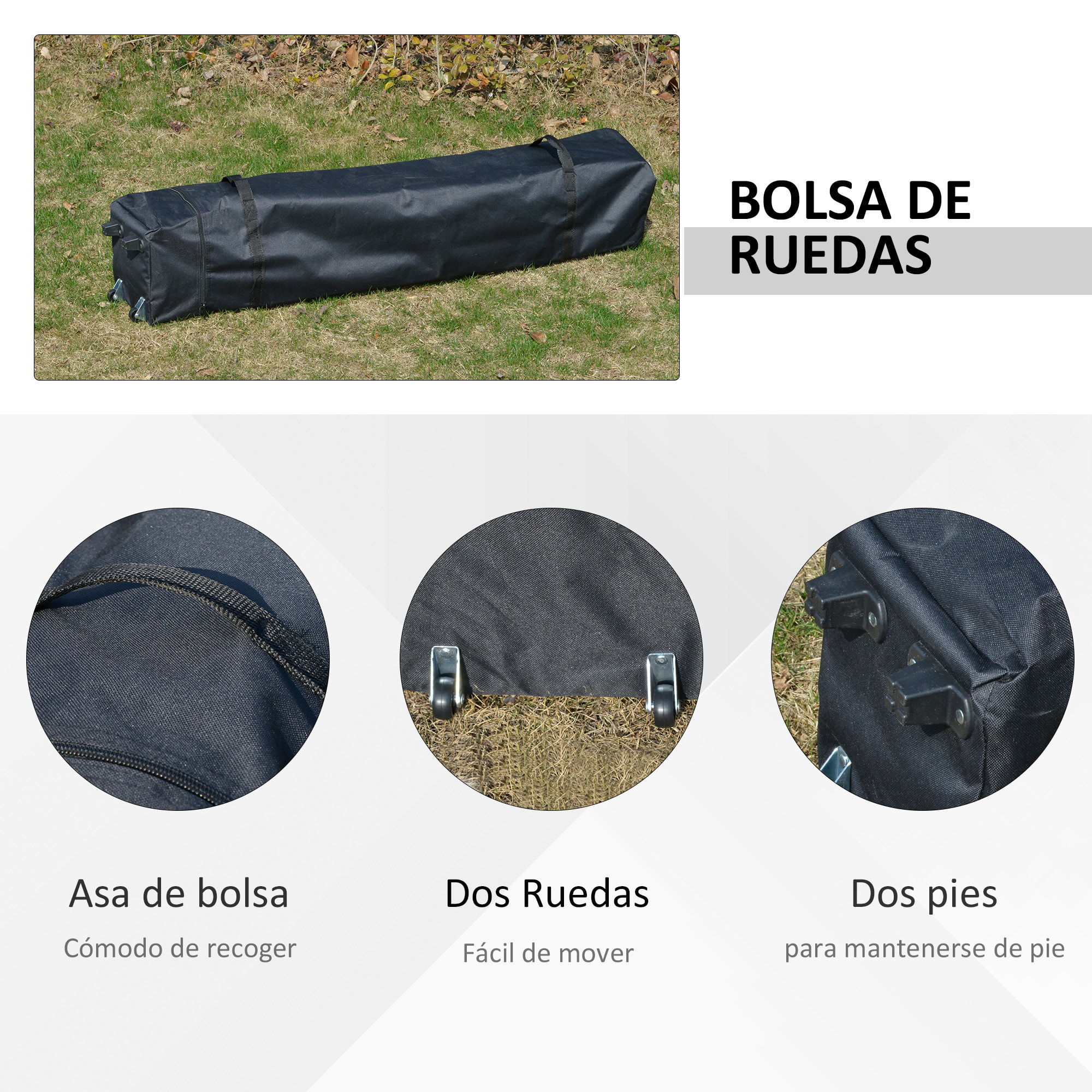 Carpa Plegable 3,85x3,85 m Cenador de Jardín con Doble Techo Altura Ajustable en 3 Niveles y Bolsa de Transporte Impermeable Anti-UV para Fiestas Bodas Caqui y Café