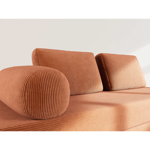Lonny - Canapé 3 places convertible en velours côtelé - Terracotta
