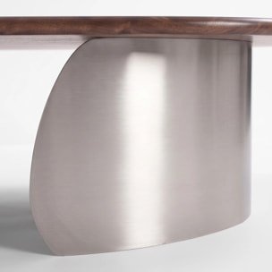 Table basse en bois de manguier marron foncé et métal brossé 120 cm - Selma
