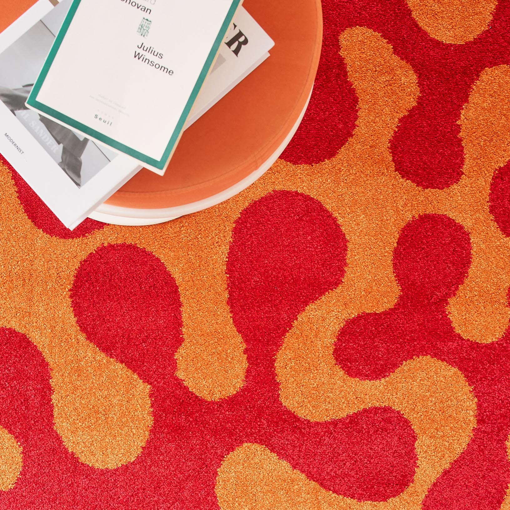 GROOVY - Tapis rétro coloré à motif abstrait - Confortable et moelleux - Rouge