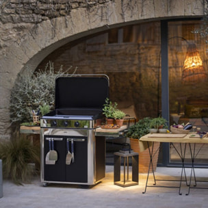 Plancha gaz ENO Combo Enosign 80 Inox et Noir 3 brûleurs sur chariot, 69x40 cm