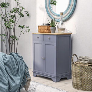Buffet multi-rangement 2 portes avec étagère réglable 2 tiroirs coulissants bois d'hévéa MDF gris