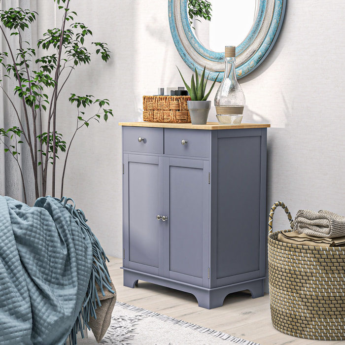 Buffet multi-rangement 2 portes avec étagère réglable 2 tiroirs coulissants bois d'hévéa MDF gris
