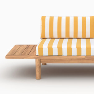 Salon de jardin 2 personnes en teck massif et tissu rayé jaune - Nadila