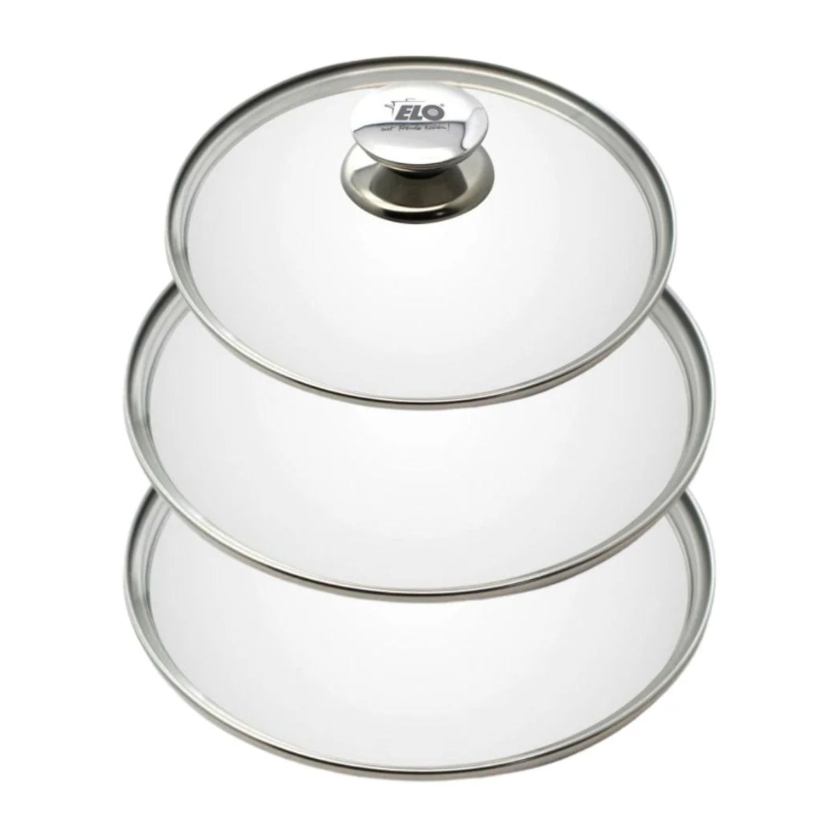 Lot de trois couvercles 16 cm,  20 cm et 24 cm de cuisson avec poignée en inox Galant Elo