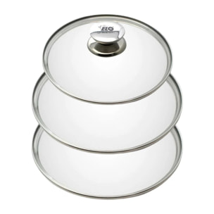 Lot de trois couvercles 16 cm,  20 cm et 24 cm de cuisson avec poignée en inox Galant Elo