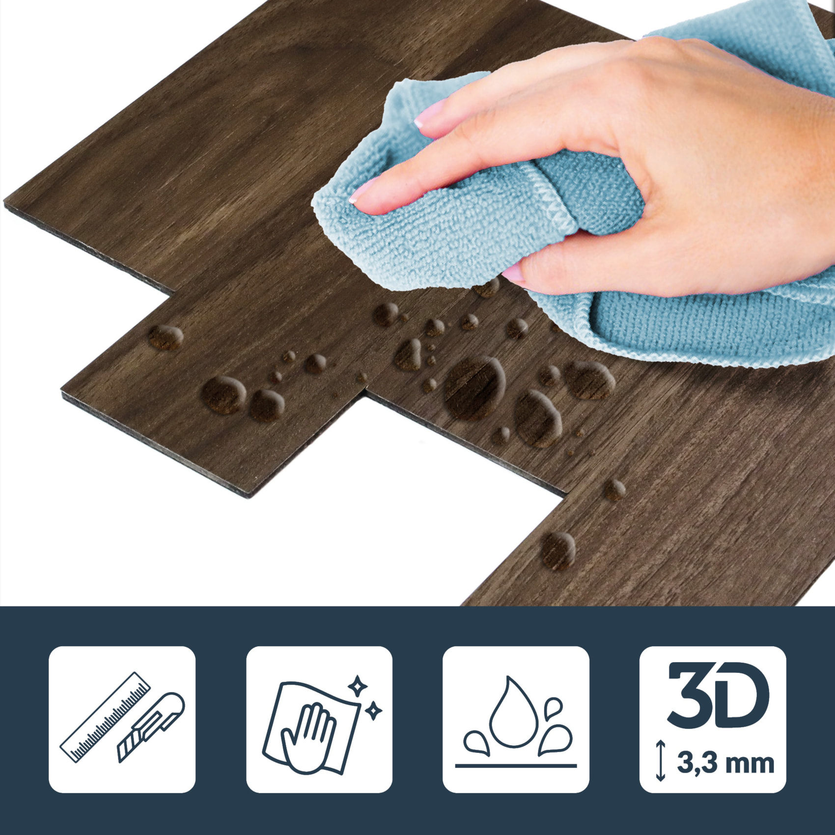 Crédence adhésive murale 3D  - Effet bois 4 pièces - Marron Brun