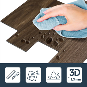 Crédence adhésive murale 3D  - Effet bois 4 pièces - Marron Brun