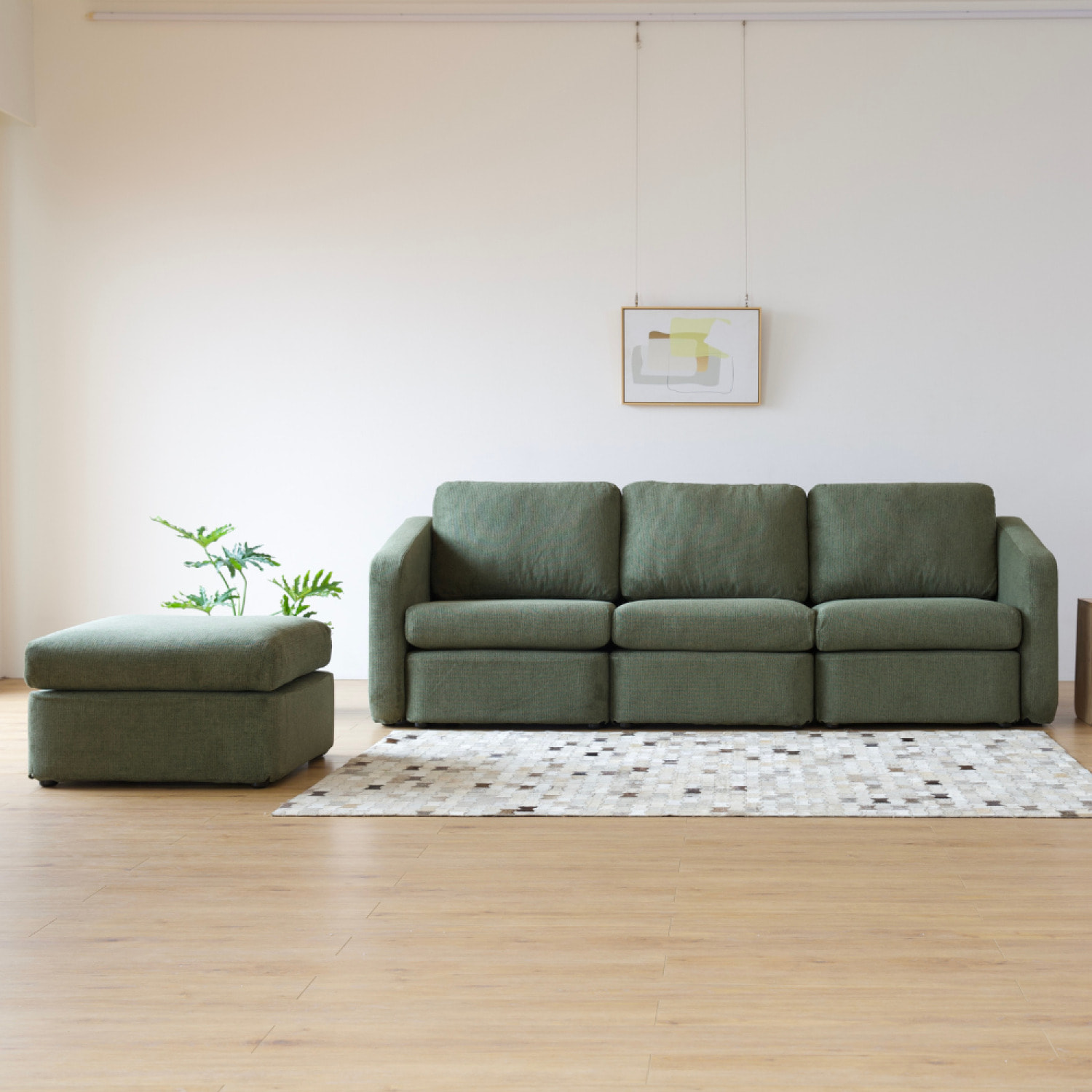 Canapé modulable 3 places vert avec pouf GALEGO