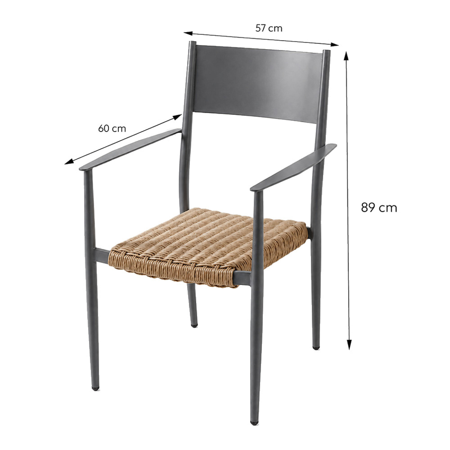 Ensemble table de jardin 200 cm et 8 fauteuils gris foncé effet rotin BRADDON
