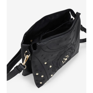 Bolso bandolera negro con bordado y tachas