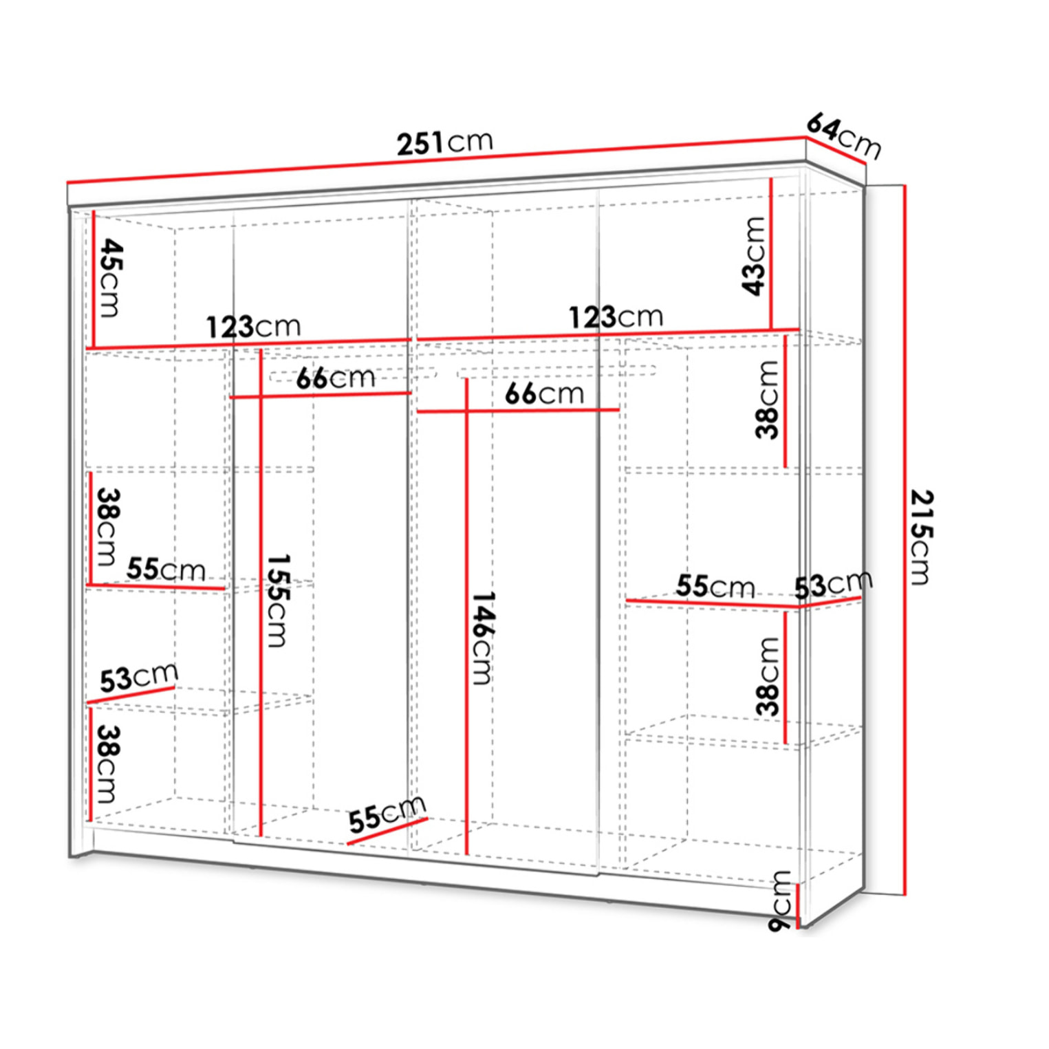 Kimi - armoire - 4 portes - led et miroirs inclus - 251x215 cm - Beige