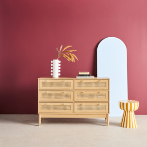 Commode décor bois et cannage 6 tiroirs JUDITH