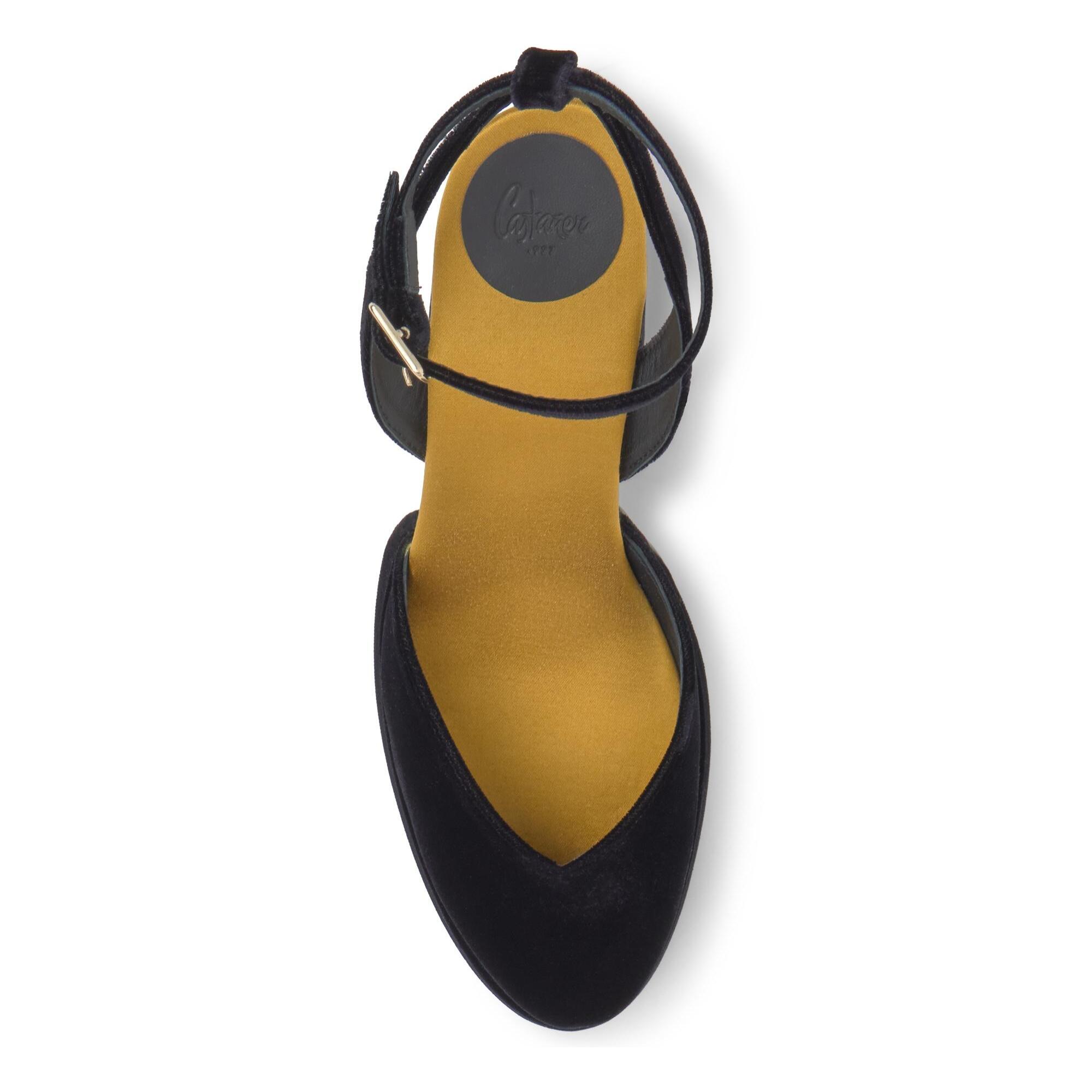 Zapato de tacón Verona en terciopelo con cierre de hebilla