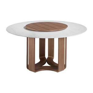Mesa comedor Angel Cerdá redonda con tapa fija de mármol porcelánico blanco con vetas en gris en acabado brillo 150x150x75cm