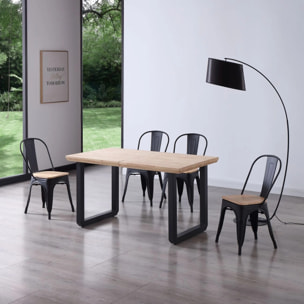 Mesa de comedor extensible con patas metálicas en negro y roble 140-220x80cm Roma Negro - Roble