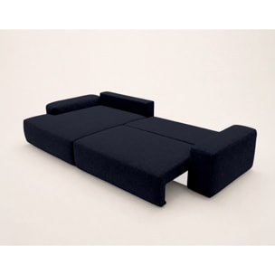 Tama - Canapé d'angle gauche 4 places convertible avec coffre en tissu - Bleu marine