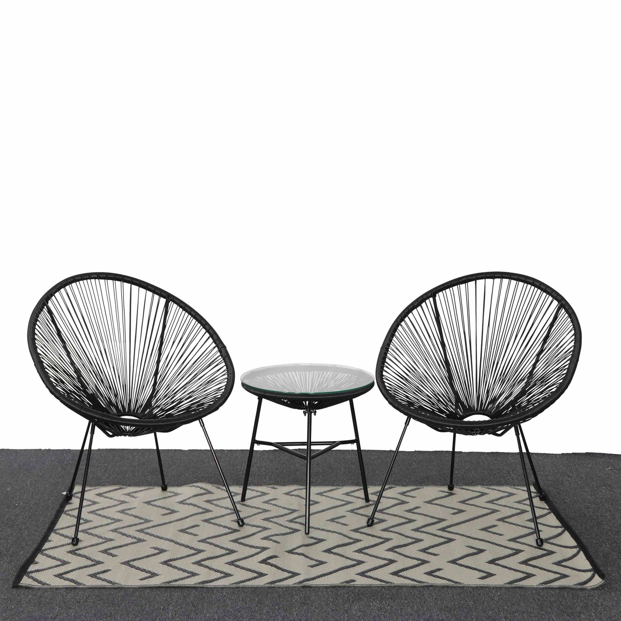 Tapis d’extérieur 120x180cm SYDNEY - Rectangulaire. motif vagues noir / beige. jacquard. réversible. indoor / outdoor