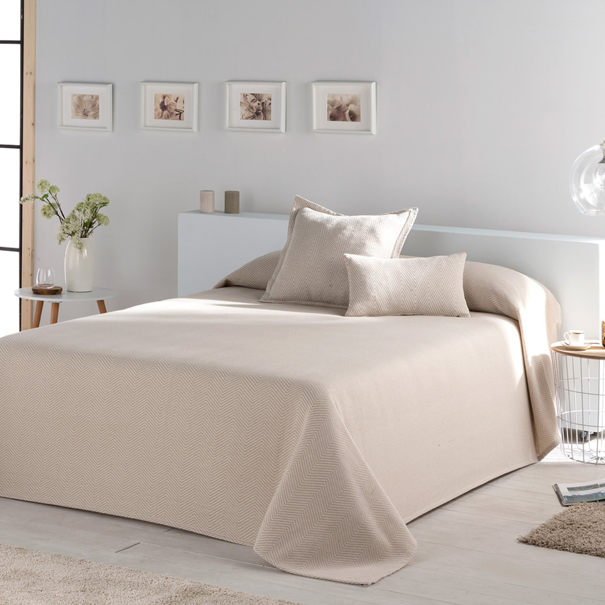 Jeté de lit PAINES - coton et polyester - beige