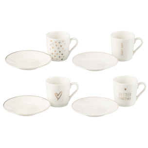 J-Line tasse à Café + sous-tasse Coeur - céramique - blanc - small - boite de 4