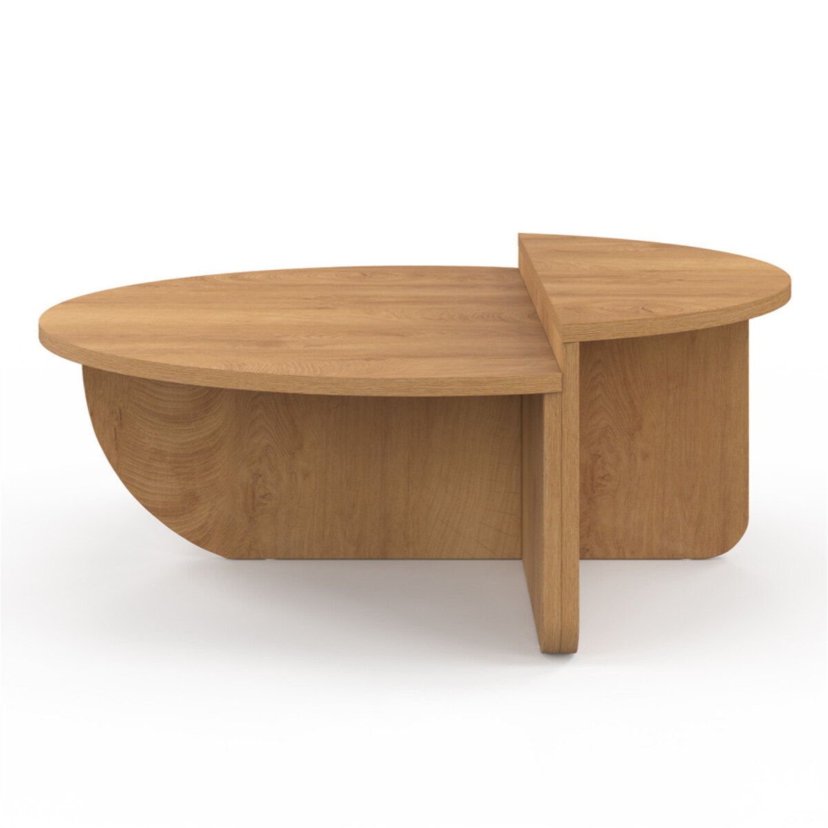 Tables basses rondes asymétriques effet bois