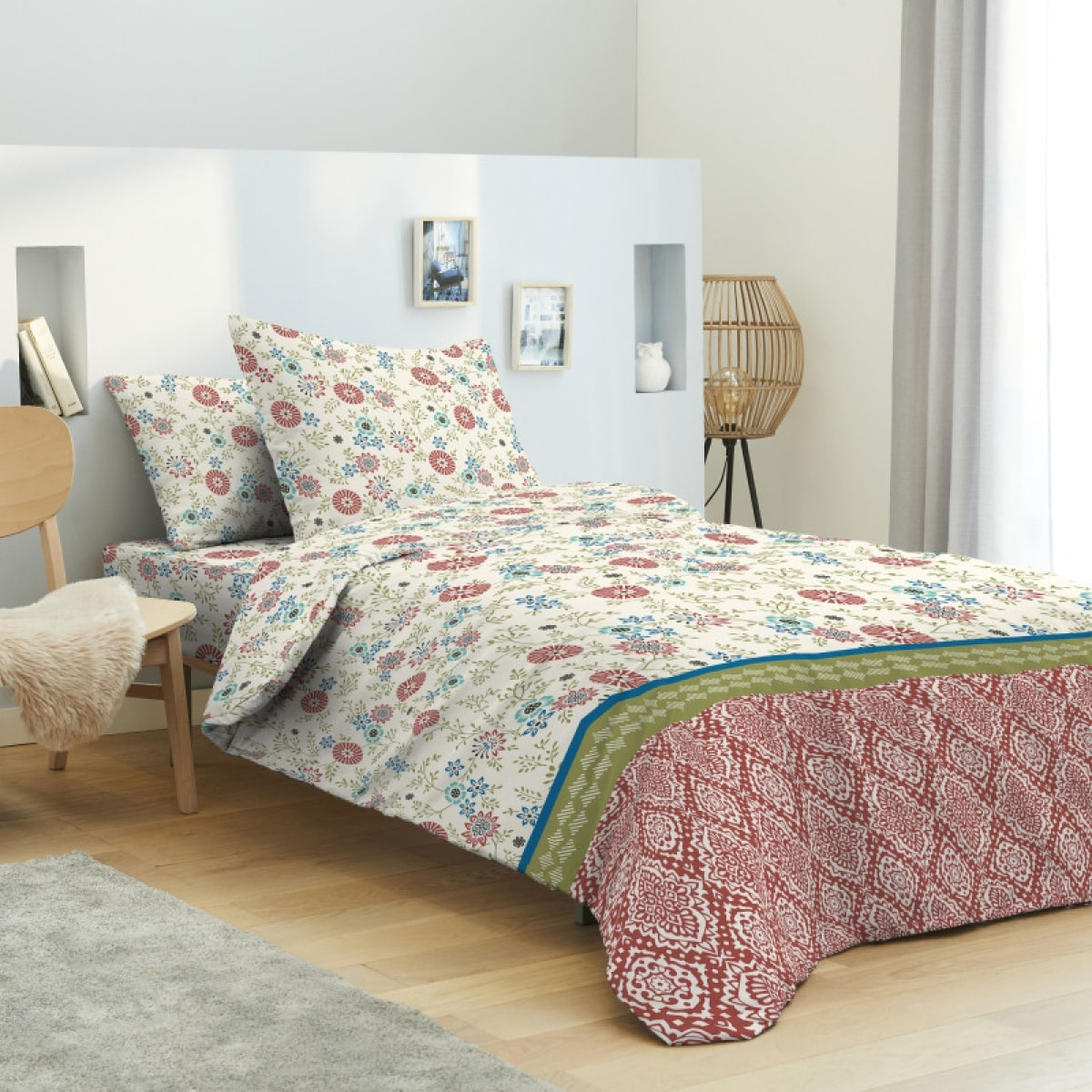 Pack complet housse de couette réversible Nature rouge