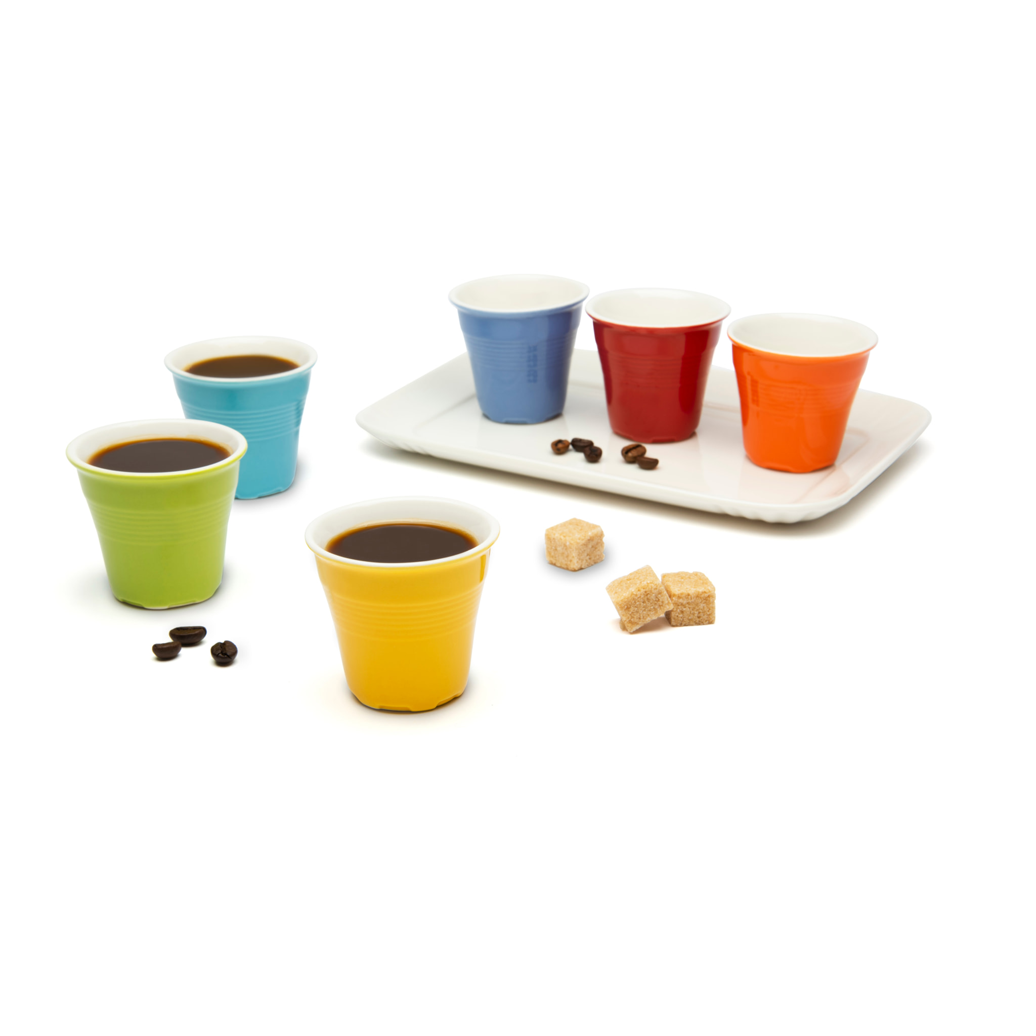 Set 6 Bicchierini Caffè con Vassoio Excelsa – Coffee Color, New Bone China Multicolore