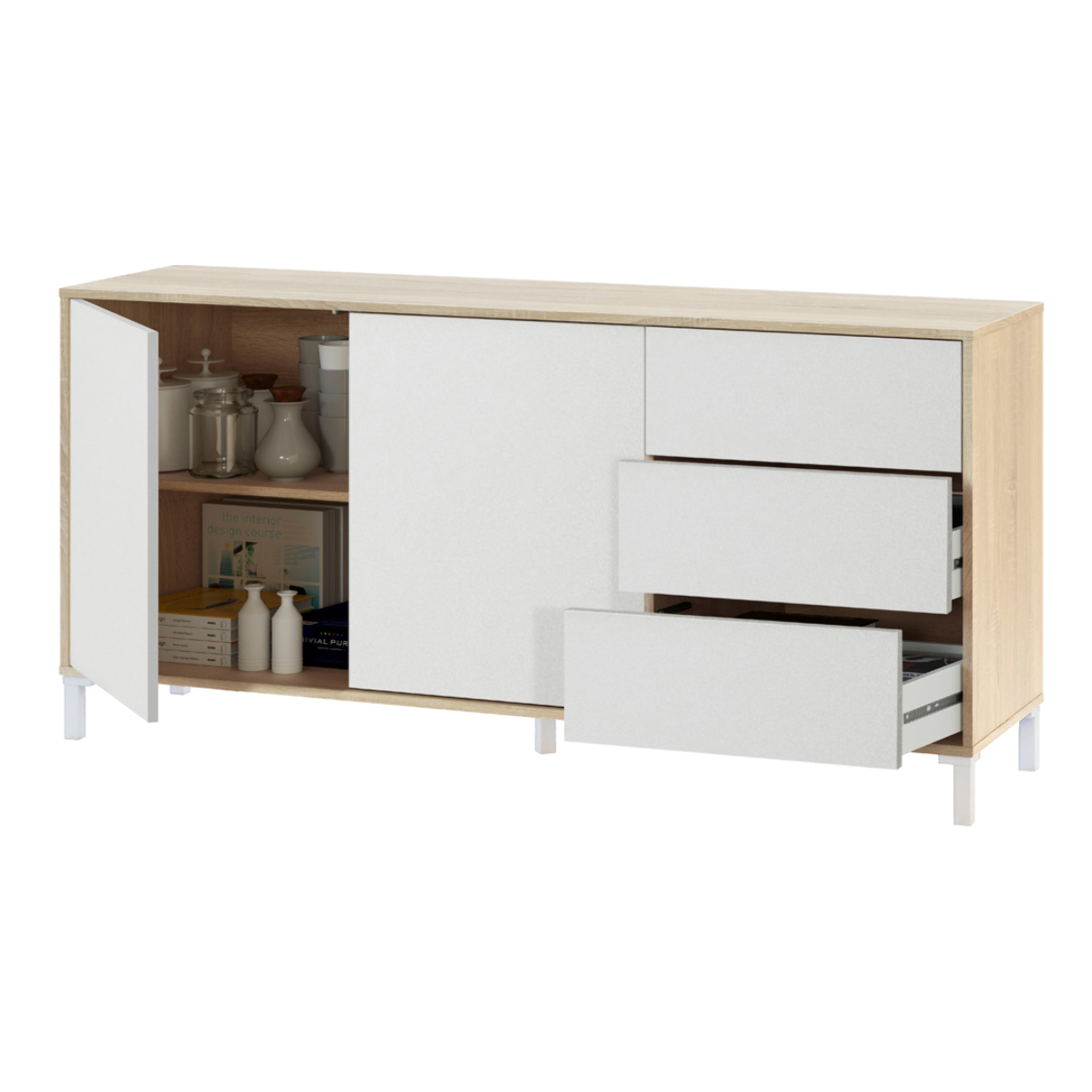 Aparador Urban Plus 2 Puertas 74x154x41 Cm Roble Canadian / Blanco Artik