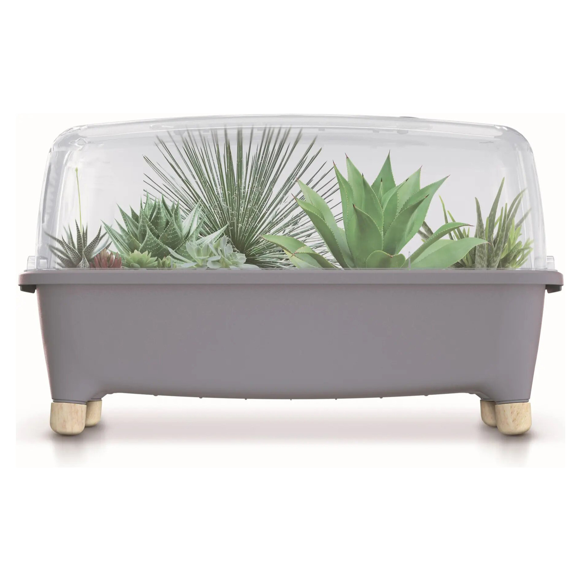 Huerto domestico/jardinera baja, con tapa de policarbonato para proteger tus plantas respana planter wood low set de plástico en color